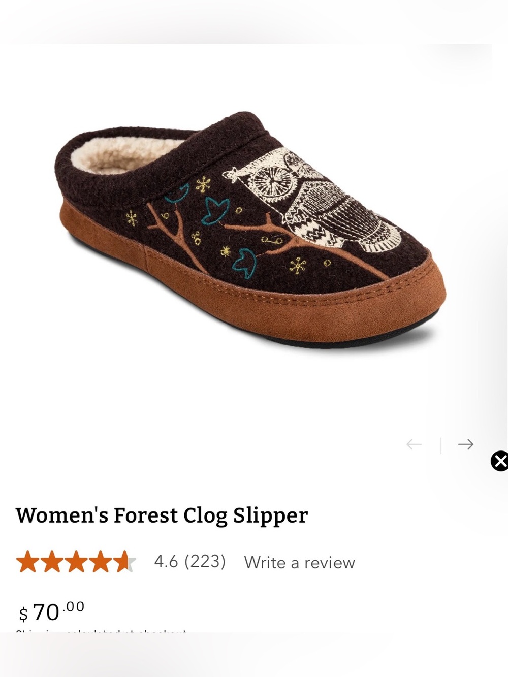 Acorn Brown and Tan Women's Owl Clog Slipper